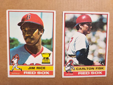 1976 Topps Baseball Jim Rice #340 and Carlton Fisk #365 cards  HOF