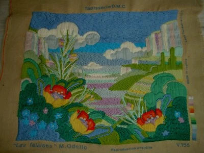 CANEVAS Tapisserie FINI "Les Falaises de M.ODELLO" DMC vintage 1970/80 - 54X43cm - Photo 1/4