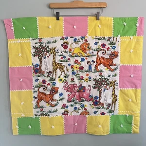 Vintage Baby Quilt - Safari Animals Giraffe Elephant Lion Tiger - Light Blanket - Picture 1 of 10