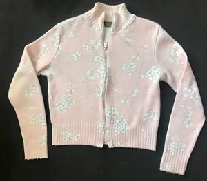 NORMAN TODD CARDIGAN ROSA WEISS GEBLÜMT WOLLE PULLOVER REIßVERSCHLUSS Gr. S UNIKAT LIEBLING! - Bild 1 von 4