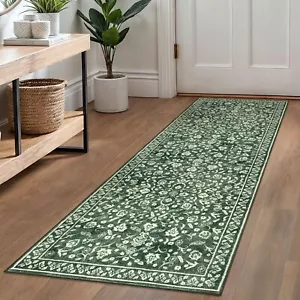 Vintage Washable Runner Rug 2x6, Green Runners for hallways, Super Soft Kitch... - Picture 1 of 9
