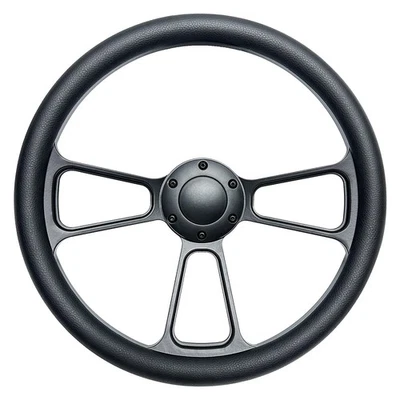 Volante universal de cuero de microfibra negro de 14 pulgadas con aluminio de 3 radios Foto 1 de 4