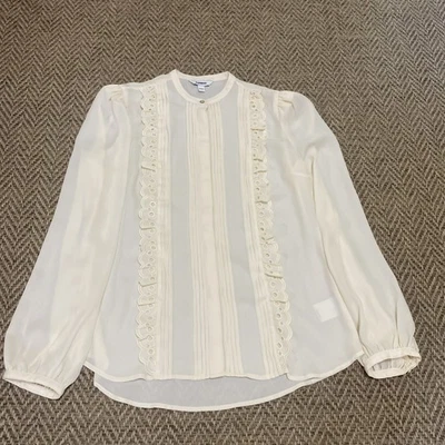 Blusa Camisa Express S Top Marfil Plisada Transparente con Botones Mangas Largas Crew Foto 1 de 4