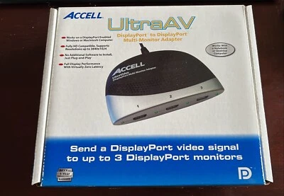 NEW! ACCELL UltraAV 1-DisplayPort to 3-DisplayPort Multi-Monitor Adapter - Image 1 of 4