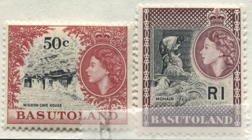  Basutoland QEII 1962 50 cents and 1 rand mint o.g. hinged - Image 1 of 1