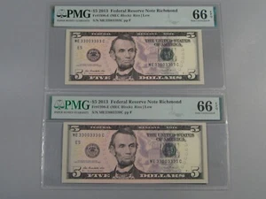 2 BINARY Fancy # GEM CU Crisp Notes 2013 Both PMG CU66 EPQ. #14 - Picture 1 of 16