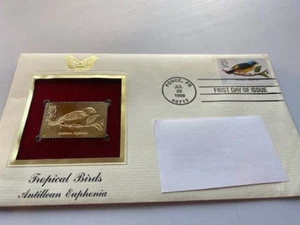 1998 Tropical Birds Antillean Euphonia Gold Cover Replica STAMP - Picture 1 of 3