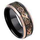 Tungsten Ring Two-tone Black and Rose Gold IP Plated Celtic For Men & Women