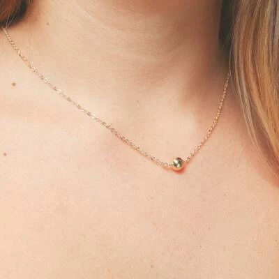 Very Shiny Tiny Ball Pendant In 925 Yellow Gold Over Real Silver Women Necklace - Image 1 of 3