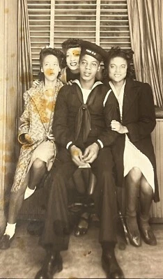 WWII African American Soldier US Navy With Beautiful Women 1940s Sailor - Изображение 1 из 4