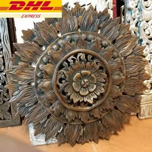 17" Wall Hanging Thai Vintage Wood Carved Floral Panel Asian Art Home Decor DHL - Picture 1 of 10