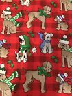 Christmas Dogs with Hats Scarves Holly Leaves Patty Reed on Red fabric 14” long