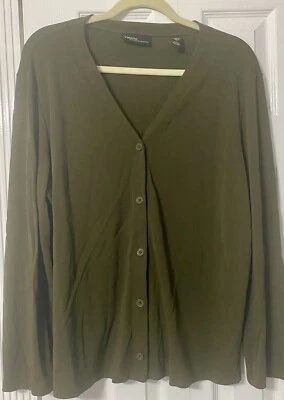 Cárdigan mujer talla grande con botones cuello en V oliva Valerie Steven’s usado Foto 1 de 4