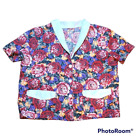 Vintage ręcznie robiona jedyna w swoim rodzaju bluzka kwiatowa top M/L czerwona fioletowa guziki lata 80. 90.