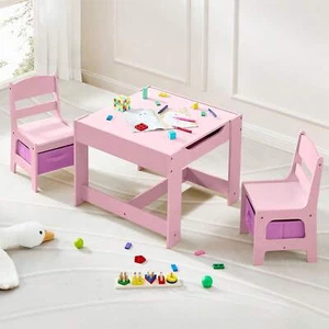 Kids Table And Chair Set, 3 In 1 Wooden Activity Table-Free shipping - Picture 1 of 30