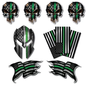 10x Thin Green Line Skull Molon Labe Helmet American USA Flag Car Sticker Decal - Picture 1 of 5