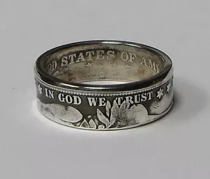 Anillo para monedas "Hecho a mano" de medio dólar de plata BARBERO EE. UU. disponible en talla 9-14 - Imagen 1 de 6