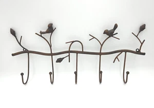 Cast Iron Wall Mounted Key Hook Towel Hanger RUSTIC Birds On Branch LARGE 22" L - Picture 1 of 2