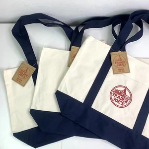 Lot of 3 Trader Joe’s Canvas Tote Bag Navy Red Grocery Shopping Eco Reusable NWT - Picture 1 of 6