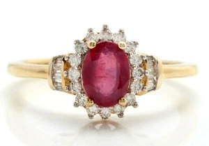 1.50 Carat Natural Red Ruby and Diamonds in 10K Solid Yellow Gold Ring - Picture 1 of 6