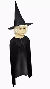 Girls Witches Cape & Hat Ladies Halloween Cloak Fancy Dress Dracula Goth - Picture 1 of 3