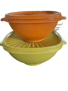 Tupperware Servalier  Bowls with lids Green And Orange - Picture 1 of 5