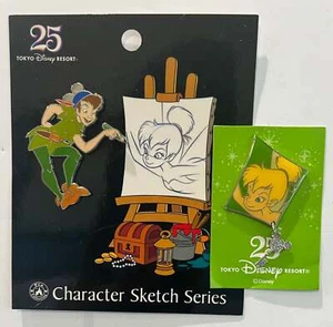 Peter Pan & Tinker Bell 25th Anniversary Silver Key Japan Disney 2 Pin Set C03 - Picture 1 of 3