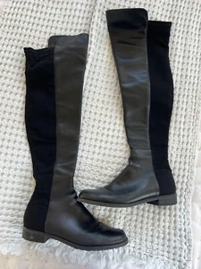 Stuart Weitzman 5050 Over The Knee Boot Black Leather Stretch Elastic Back 7.5 M - Picture 1 of 8
