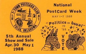 1988 Tulsa Oklahoma Postcard Club Show & Sale  Limited Edition PC Yellow  - Picture 1 of 2