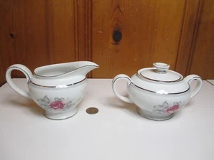 Rosenthal Continental Gray Dawn Platinum Sugar Bowl & Creamer Set Roses Germany - Picture 1 of 8