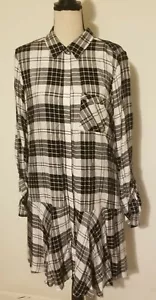 Sam Edelman Plaid Long Sleeve Ruffle Hem Dress Shirt Button Down Sz.12 XL $119 - Picture 1 of 6