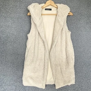 Knapp Studio Sweater Women S Sherpa Duster Sleeveless Open Front Hoodie Vest Top - Picture 1 of 13
