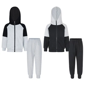 Kids Boys Hooded Round Neck Sport Suit Tops Trousers Tracksuit Costume Outfits - Picture 1 of 18