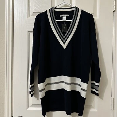 Vintage The Limited Pullover Knit Sweater Sz M/L NWT Blue Cream Silver Stripe - Image 1 of 4