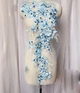 3D Lace Applique Faux Pearl Embroidered Floral Motif DIY Sewing Trimming Wedding - Picture 1 of 22