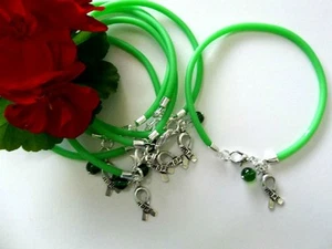 6 GREEN LYMPHOMA/LIVER/GALLBLADDER CANCER/LYME DISEASE AWARENESS BRACELETS - Picture 1 of 1