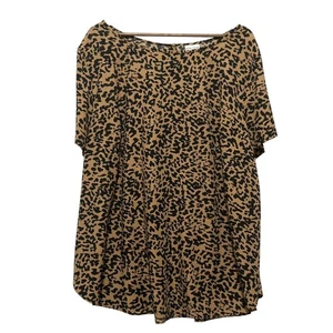 Ava Viv Damen Tunika Top 3X Braun Schwarz Animal Print Stretch Y2K Boho Chic Indie - Bild 1 von 5