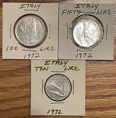 Lot of 3 Italy Coin Denominations, 1972, High Grade - Combined Shipping OK - Image 1 of 2