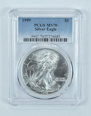 American Silver Eagle MS70 1999 PCGS etiqueta azul Foto 1 de 4