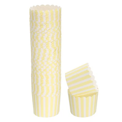 50Pcs Papierbackförmchen 6 oz Cupcake Muffins Liner Wrapper Nadelstreifen Gelb - Bild 1 von 4