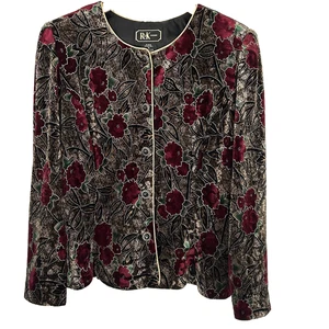 Chaqueta Blazer Terciopelo RK Noche Talla 14 Borgoña Dorado Estampado Floral Oscuro Romántico - Imagen 1 de 7