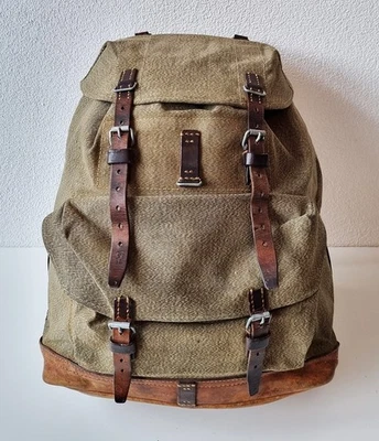 Robuster, alter Schweizer Armee Rucksack, Segeltuch & Leder Original 1958, Nr.21 - Bild 1 von 4