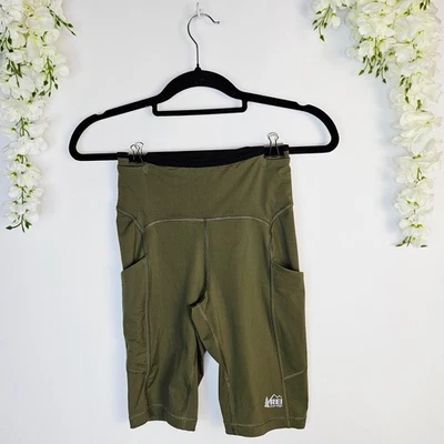 REI Co-op Bike Shorts Small Olive Green Pockets High-Rise Active Outdoor Hiking - Image 1 of 4
