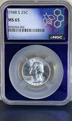 1948-S 25C NGC MS 65 Silver Washington Quarter-BLAST WHITE! - Image 1 of 2