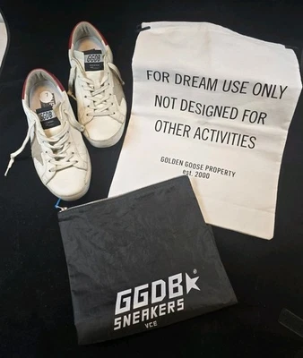 Кроссовки женские Golden Goose Superstar белые с красным каблуком/золотыми буквами размер США 7 - Изображение 1 из 4