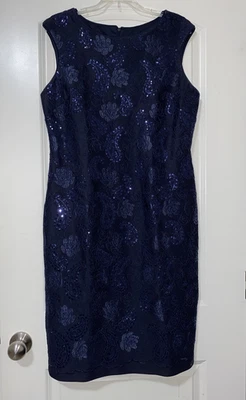 Donna Ricco Womens Sequined Lace Sheath Navy Dress Wedding Party  Size 12 New - Image 1 of 4