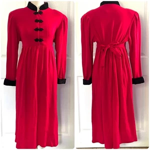 Vestido midi plisado vintage California Gold Rush rojo negro para mujer talla M años 80 - Imagen 1 de 5