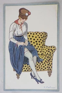 Vintage 1930’s Signed French Glamour Postcard Beautiful Women Fixing Skirt - Picture 1 of 3