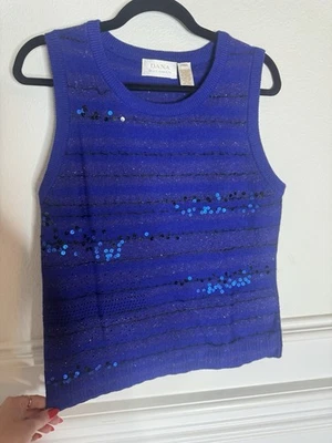 Camiseta Regata Feminina Dana Buchman Lantejoulas Grande Sem Mangas Festa Brilho - Imagem 1 de 4