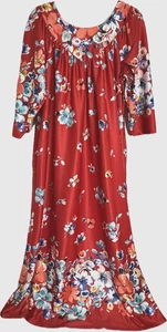 Anthony Richards Red 3/4 Sleeve Floral House Dress Sz L -XL Round Neck Lounge - Picture 1 of 4